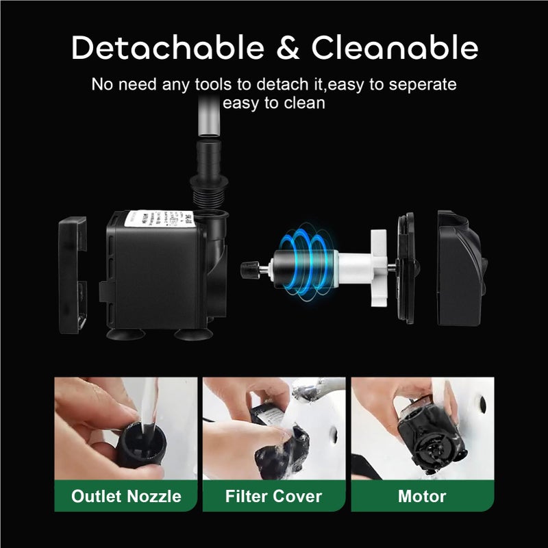 GROWNEER 550GPH Submersible Pump 30W Ultra Quiet Fountain Water Pump, 2000L/H, with 7.2ft High Lift, 3 Nozzles, 4.9 Feet Tubing for Aquarium, Fish Tank, Pond, Hydroponics, Statuary - Image 3